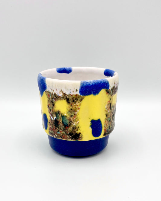 Blue & yellow leftovers cup